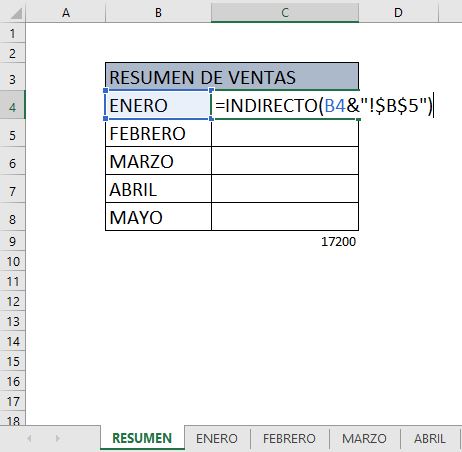 función INDIRECTO en Excel